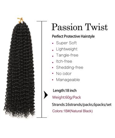 Passion Twist Hair - 6 Packs 18-Inch Braids Extensions for Crochet Hair - Synthetic Faux Locs (1B#) - Economy Package - Buy Online on GoSupps.com