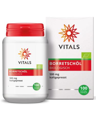Vitals - Borage oil biologically 500mg cold pressed 100 softgel capsules.From borreed rich in gamma-linolenic acid (GLA) cold-pressed without chemicals.