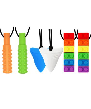 Chew Necklace for Sensory Kids 6 PCS Teething Toys for Babies Silicone Chewy Necklaces Teething Necklace for Autism  ADHD  Anxiety or Other Special Needs Easy to Clean