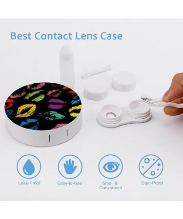 Cute Contact Lens Case with Mirror - Portable Round Storage Box for Travel | Colors Lips Prints - Ideal for Daily Outdoor Use - Buy Online on GoSupps.com