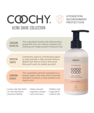 Coochy Ultra Silky Body Lotion - Hydrating Aftershave Moisturizer with Hyaluronic Acid, Jojoba Oil, and Squalane Oil - Paraben-free, Cruelty-free - Mango Coconut 8oz - Buy Online on GoSupps.com