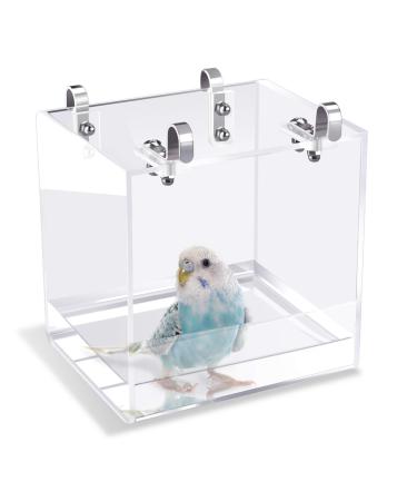 Saderoy Bird Bath Cage, No-Leakage Bird Bathtub with Hanging Hooks Cage Accessory for Small Bird Parrots Lovebirds Canary Portable Shower