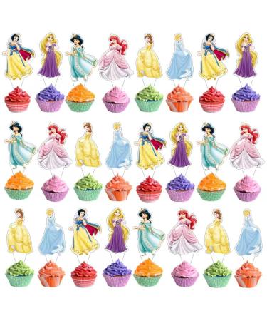24 Pcs Cupcake Topper Picks Princess Themed Cupcake Toppers Cake Topper for Girls Birthday Party and Baby (color)