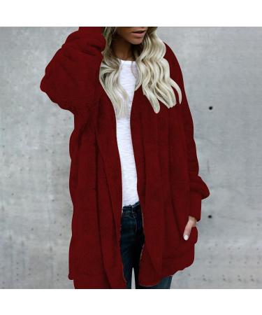 Shop Hanxiulin Women's Fleece Plush Jacket - Warm Fluffy Hooded Cardigan in 3XL Red | International Shipping Available - Buy Online on GoSupps.com