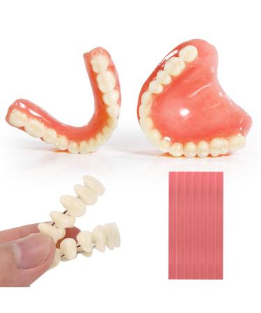 Full Set Fake Teeth Denture Kit - Top & Bottom | Moldable At-Home DIY Temporary Missing Teeth Replacement, Natural Smile Kit-JJ113 Red