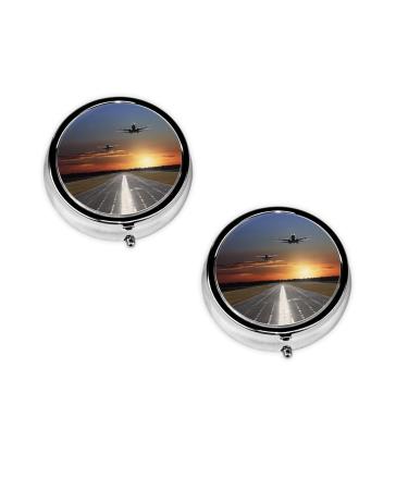 (Airport) Round Pill Box 3 Compartment Pill Box Mini Decorative Pocket Purse Portable Travel Medicine Tablet Vitamin Holder Organizer Pill Case