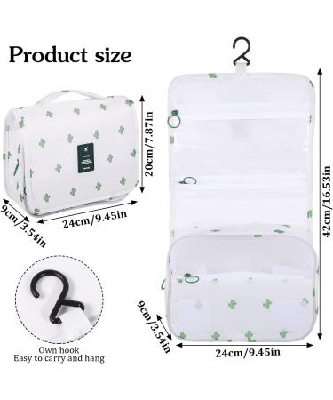 Waterproof Hanging Cosmetic Toiletry Bag with Hook - Portable Travel Makeup Pouch Organizer for Women and Girls - Cactus White - Buy Online on GoSupps.com