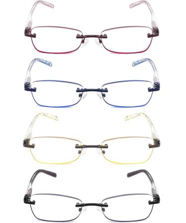 CRGATV Rimless Tinted Women's Reading Glasses - 4-Pack Stylish Blue Light Blocking Anti-UV Eye Strain Relief (1.75x Magnification - Buy Online on GoSupps.com