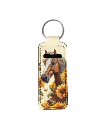 Suobstales Horse Sunflower Butterfly Print Chapstick Holder Keychain Neoprene Lip Balm Holder Lipstick Sleeve Pouch Lip Balm Portable Pocket Lip Gloss Tube Holder Travel Accessories