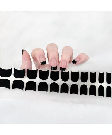 22PCS Semi Cured Gel Nail Polish Strips Self-Adhesive Full Wrap Nail Polish Stickers Salon-Quality Gel Nail Stickers French Black Tip Manicure Nail Wraps with Prep Pads Nail File & Wood Stick