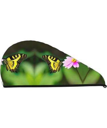 Spring Floral Butterfly Coral Velvet Dry Hair Cap Unisex Towel Wrap for Bathroom Pool Party & Beach Perfect Water Absorbent Hair Accessory - Buy Online on GoSupps.com