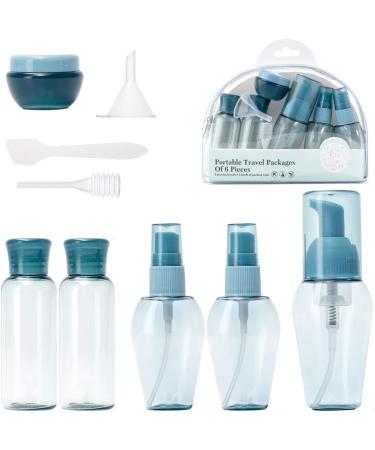 Rintal ZKSM Travel Bottles Set - 6 Empty Cosmetic Containers with Labels Funnel & Straw for Liquids - Perfect for Water & Emulsions (Blue & Transparent) - Buy Online on GoSupps.com