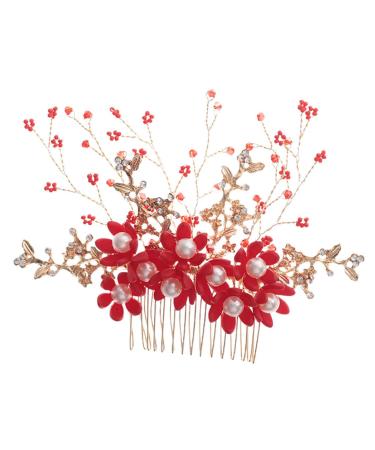 Beavorty Flower Hair Combs Wedding Side Comb Bridal Side Combs Wedding Hair Clip Pearl Comb Clip Crystal Headpiece Handmade Comb Crystal Hair Comb Floral Bridal Clip Manual Headgear Bride