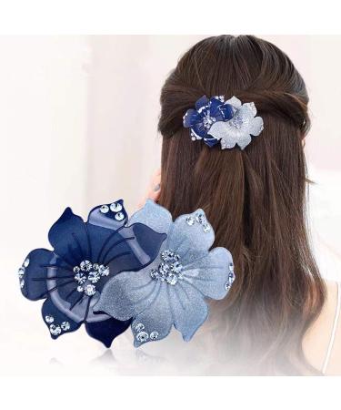TOP SEWING Crystal Rhinestones Women Barrettes French Hair Clip Vintage Spring Hair Clips for Long hair Double-color Blue