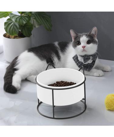 ZONEYILA 32oz Raised Ceramic Pet Bowl for Cats and Small Dogs - Elevated Cat Bowl - Dishwasher Safe - White Bowl with Black Stand - Buy Online on GoSupps.com