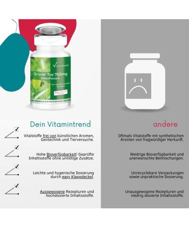 Green Tea Extract Capsules - 750mg Vegan 180 Capsules | 3-Month Supply | Vitamintrend  - Buy Online on GoSupps.com