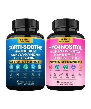 WGYPEU Cortisol & Myo-Inositol Supplement Bundle, Stress Support & Metabolic Health, 60 & 90 Veggie Capsules with Cortisol, Myo-Inositol, Collagen & Extra Strength Ingredients