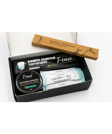 TCARE Charcoal Teeth Whitening Kit - 10-Piece Dental Care Set with Bamboo Toothbrush, Toothpaste, Powder, and Oil Pulling Packs for White Teeth, Fresh Breath, and Gum Health - Buy Online on GoSupps.com