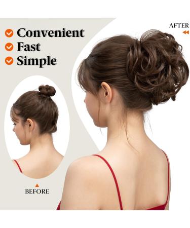SARLA Messy Bun Hair Piece Side Comb Clip in Synthetic Hair Bun Hairpiece for Women Dark Brown Short Curly Wavy Versatile Adjustable Styles Easy Hair pieces Dark Brown-C - Buy Online on GoSupps.com