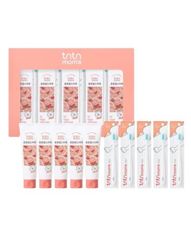 TNTN MOM'S - Toothpaste (5ea) & Toothbrush (5ea) Set for Pregnant Women | SLS Free & Fluoride Free | Grapefruits Scent Toothpaste, Ultra fine Toothbrush | Good for a Morning Sickness Relief