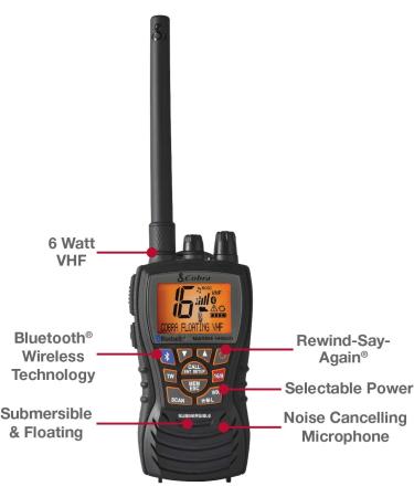 Cobra MR HH500 FLT BT Handheld Floating VHF Radio - 6W, Bluetooth, Submersible, Noise Cancelling Mic, Backlit LCD, Memory Scan - Black - Buy Online on GoSupps.com