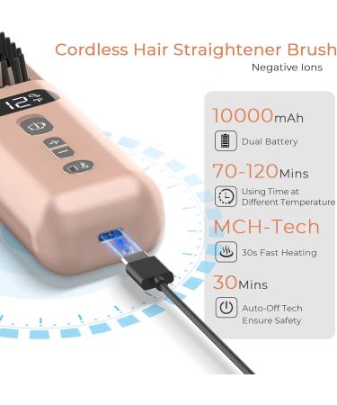 3 in 1 Cordless Hair Straightener Brush - 10000mAh Portable Hot Comb with Fast Heating & Adjustable Temp - Ideal for Travel & Effortless Styling - Buy Online on GoSupps.com