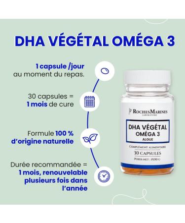 Roches Marines - DHA Vegetable Supplement - Omega 3 Vegan - Brain Care - Ally of the Heart - 30 Capsules - Developed in France - Buy Online on GoSupps.com