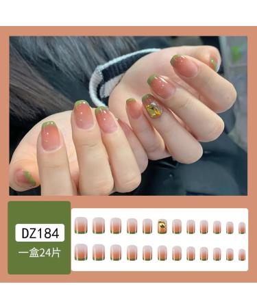 French Tip Press on Nails - Short Round Press On Nails with Nail Tips Green French Freshing Sparkling Diamond Design Glossy Gradient color press on nails Acrylic False Nails Cute Artificial Nails - Buy Online on GoSupps.com