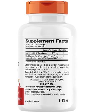Doctor's Best High Absorption CoQ10 with BioPerine 400mg - 60 Veggie Caps | Premium Heart Health Supplement - International Shipping Available - Buy Online on GoSupps.com