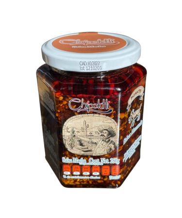 Chipoktli Salsa Macha - Oil -based Mexican sharp sauce with a secret combination of herbs 4 different chilli types garlic peanuts and sesame seeds.