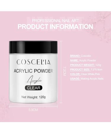 COSCELIA Acrylic Powder Set - 3 Colors 120G White Pink Clear for Nails Extension & 3D Carving - Home Salon Kit - Buy Online on GoSupps.com