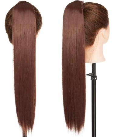 Straight Wrap Around Ponytail Clip In Hair Extensions 23" Inch/58CM Silky One Piece Long Hairpiece For Women Beauty - Dark Auburn 23 Inch Dark Auburn - Buy Online on GoSupps.com