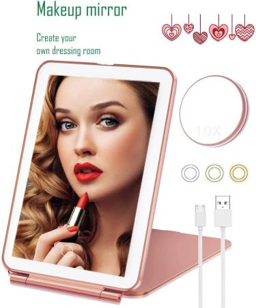 10X Magnification Travel Makeup Mirror with Lights | LED Compact Mirror for Makeup Desk | Light Up Vanity Mirror - Pink - Buy Online on GoSupps.com