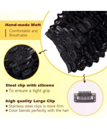 Tahikie 20 Deep Wave Clip in Hair Extensions - Brazilian Remy Human Hair - Natural Black (1B) - 120g - 8Pcs Double Weft with 18 Clips - Thick to Ends - Real Human Hair for Women - Buy Online on GoSupps.com