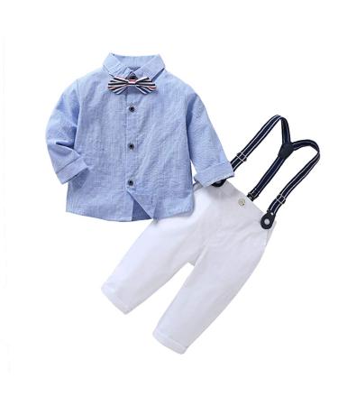 AmzBarley Baby Boys Gentlemans Outfit Suit Kids Long/Short Sleeve Dress Shirt Pants Vest Bowtie Tuxedo Rompers Childs Birthday Evening Holiday Party Blue 245 6-12 Months