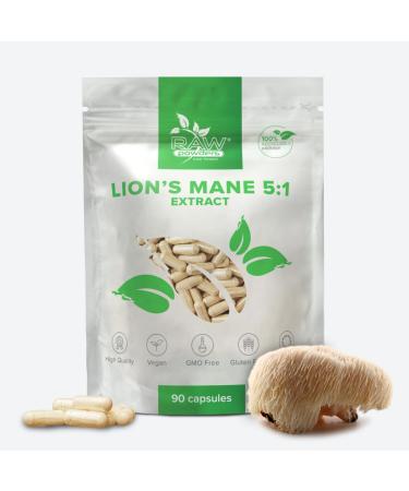 Lions Mane 500mg 90 capsules - Hericium erinacus vegan supplementary - lion mane mushroom for brain and concentration - nervous system heart health and general health - by RAW POWDERS