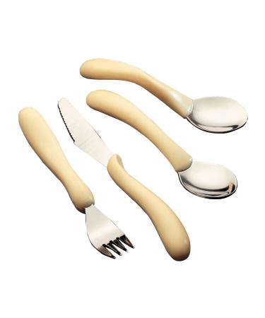 Homecraft Caring Cutlery For Weak Grip Arthritis Aids Knife/Fork/Spoon/Teaspoon Easy Grip Eating Utensils for Elderly or Disabled White Handle Ivory 4 count (Pack of 1)