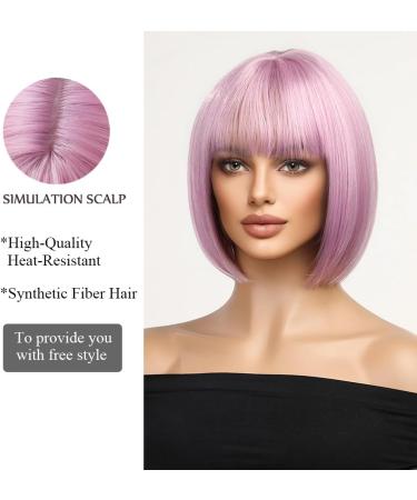 OUFEI Pink Purple Wigs for Women Short Wavy Wig With Bangs Natural Synthetic Hair Heat Resistant Wigs for Daily Party Cosplay Wear - Buy Online on GoSupps.com