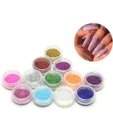 12 Mix Color Glitter Powder Dust Nail Art Acrylic Glitter Powder Nail Tips Decoration DIY Nail Art Pigment Glitter Dust Powder Set Nail Art Glitter Powder - Buy Online on GoSupps.com