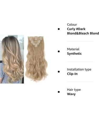8PCS Clip in Hair Extensions 17 Inch Curly - Dark Blond/Bleach Blond Synthetic Hairpiece for Full Head - Buy Online on GoSupps.com