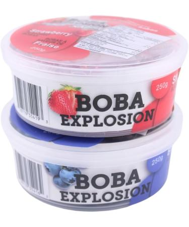 Boba Explosion/100% Made in Canada | BlueBerry & Strawberry Flavor | 2 x 250g | Explosive Fruit Pearls - Made from Real Fruit | Desserts Smoothies and Snack Toppings | Bubble Tea Pearl Mix - Buy Online on GoSupps.com