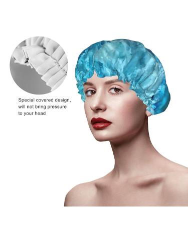 Women's Reusable Double Waterproof Bright Aqua Blue Printed Shower Cap | Elastic Bathing Hat - Buy Online on GoSupps.com