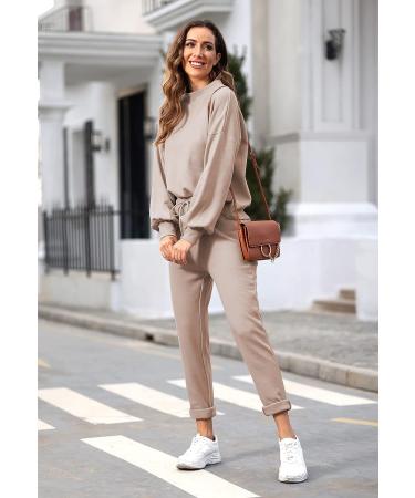 Fixmatti Women's 2 Piece Outfits | Long Sleeve Pullover Sweatshirt Jogger Pants Sweatsuit | Khaki - Size Small - Buy Online on GoSupps.com