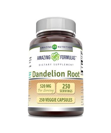 Amazing Formulas Dandelion Root 520mg Veggie Capsules | 100% Pure Dandelion (Taraxacum Officinale) (250 Count)