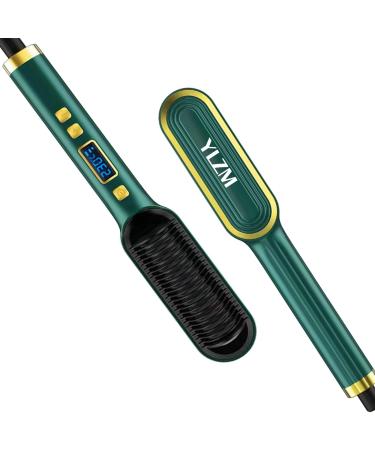 Hair Straightener Brush Straightening Brush with 31 Temp Settings Ceramic Hot Comb with LCD Display Ionic Straightening Brush Curling Comb (Green)