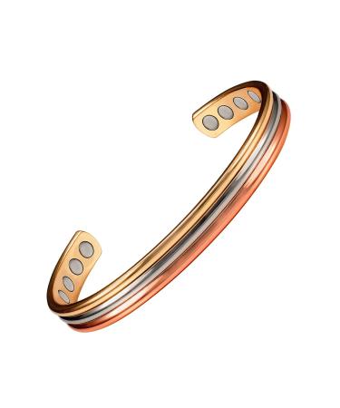 ENERCOPPEX 3500 Gauss Magnetic hardship 99.99% pure copper magnetic hardship classically elegant three tone female bracelet with 8 magnets (C)
