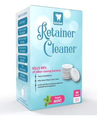 Retainer Cleaning Tablets Denture Cleaning Tablets -96 Tablets - 3 Months Supply - Minty Fresh - Stain Free Retainer Denture Aligners Removable Bridges Gumshields Denta Gleam Premium Product