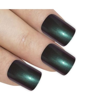 False Nails Bling Art Green Purple Chameleon French Squoval 24 Fake Tips