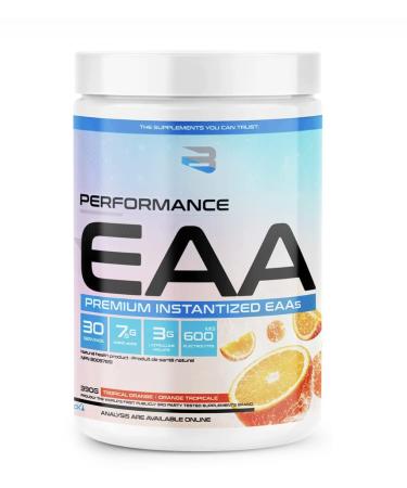 Believe Supplements Performance EAA - Essential Amino Acids Formula | Boost Muscle Recovery Performance & Hydration | Sugar-Free & Delicious Flavors Available! (30 servings Tropical Orange) Tropical Orange 30 servings
