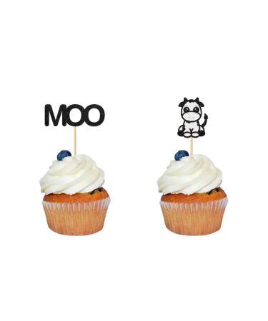 Kaakswa 24Pcs Cow Cupcake Topper Cow Happy Birthday Cake Party Decorations Farm Animals Theme Birthday Party Cake Decorations Supplies